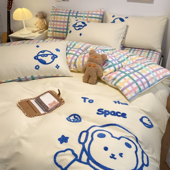 91家纺网 家纺一手货源 找家纺 （总）澳梵 2022新款全棉大版卡通毛巾绣绣花四件套