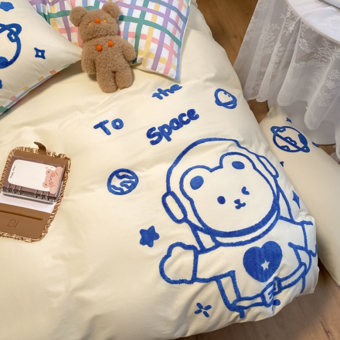 91家纺网 家纺一手货源 找家纺 （总）澳梵 2022新款全棉大版卡通毛巾绣绣花四件套