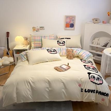 澳梵 2022新款全棉大版卡通毛巾绣绣花四件套 熊猫之家