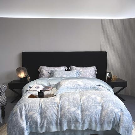 馨蕊家居 2022新款80S兰精天丝四件套巴黎-天空蓝