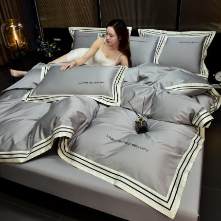 91家纺网 家纺一手货源 找家纺 米奈家居 2024新款100S长绒棉四件套-维拉 高级灰