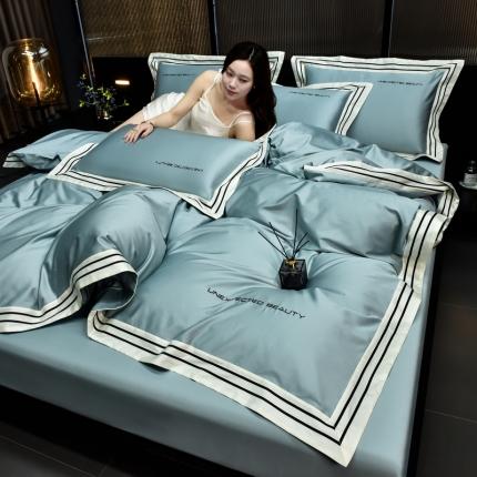 91家纺网 家纺一手货源 找家纺 米奈家居 2024新款100S长绒棉四件套-维拉 湖水绿