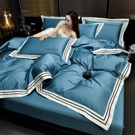 91家纺网 家纺一手货源 找家纺 米奈家居 2024新款100S长绒棉四件套-维拉 轻奢蓝