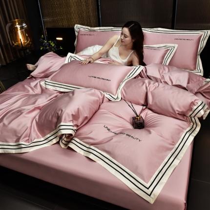 91家纺网 家纺一手货源 找家纺 米奈家居 2024新款100S长绒棉四件套-维拉 樱花粉