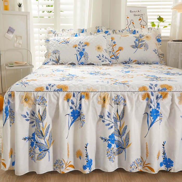 91家纺网 家纺一手货源 找家纺 十个点 2022新款全棉夹棉印花床裙 春来时