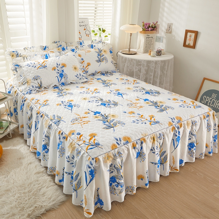 91家纺网 家纺一手货源 找家纺 十个点 2022新款全棉夹棉印花床裙 春来时