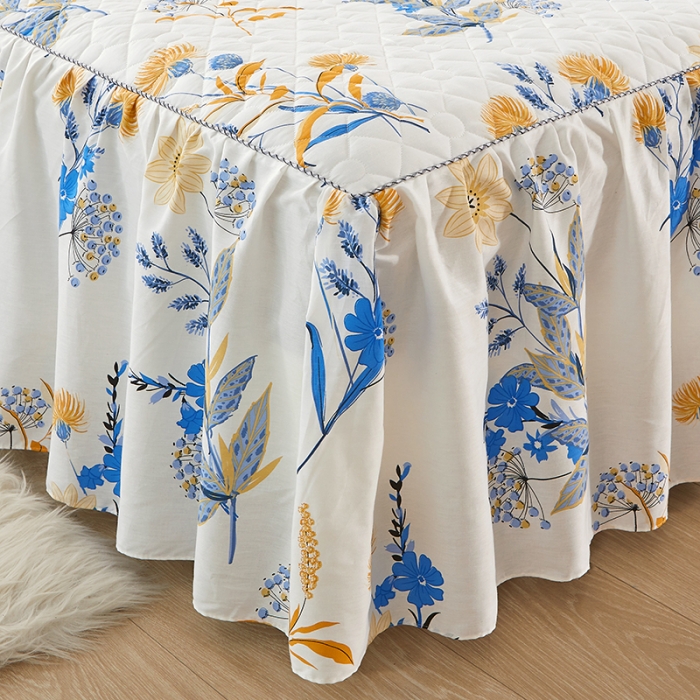 91家纺网 家纺一手货源 找家纺 十个点 2022新款全棉夹棉印花床裙 春来时