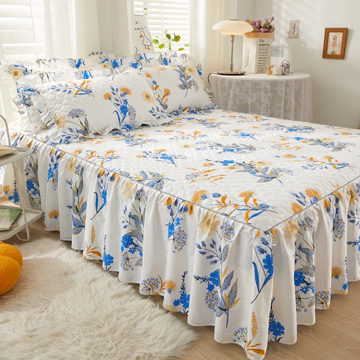 91家纺网 家纺一手货源 找家纺 十个点 2022新款全棉夹棉印花床裙 春来时