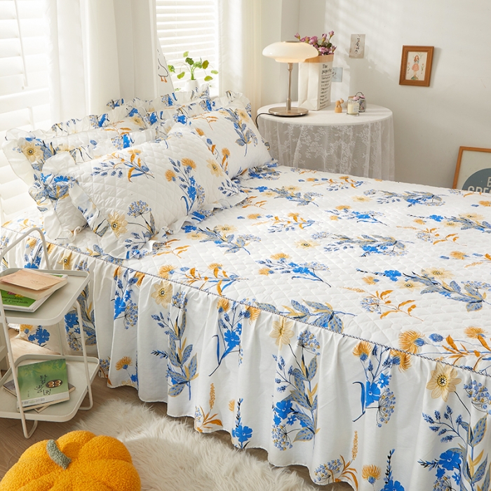 91家纺网 家纺一手货源 找家纺 十个点 2022新款全棉夹棉印花床裙 春来时