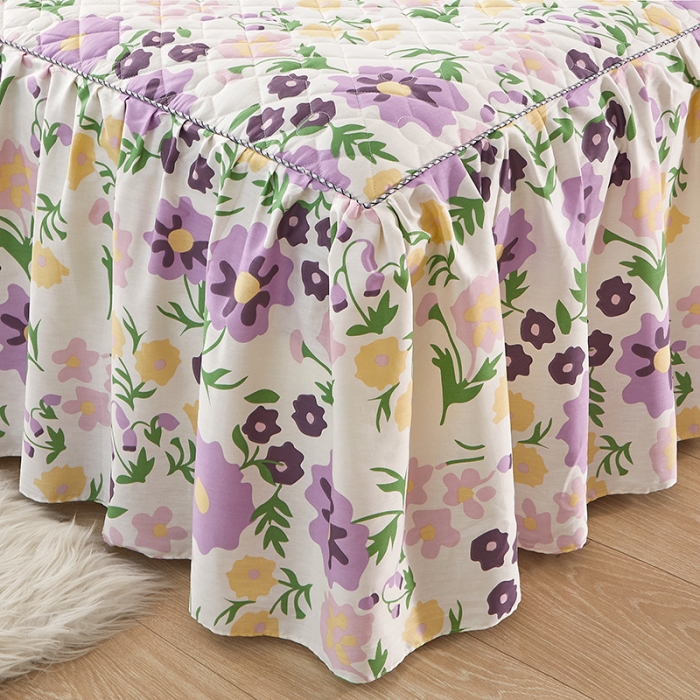 91家纺网 家纺一手货源 找家纺 十个点 2022新款全棉夹棉印花床裙 花海之恋