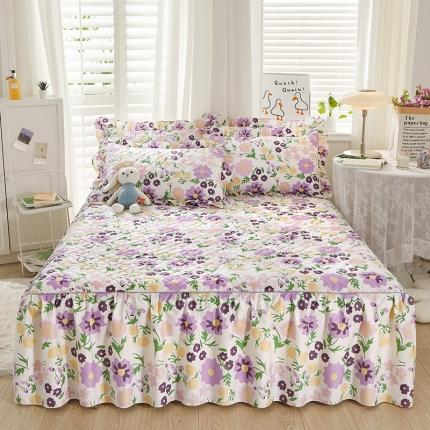 十个点 2022新款全棉夹棉印花床裙 花海之恋