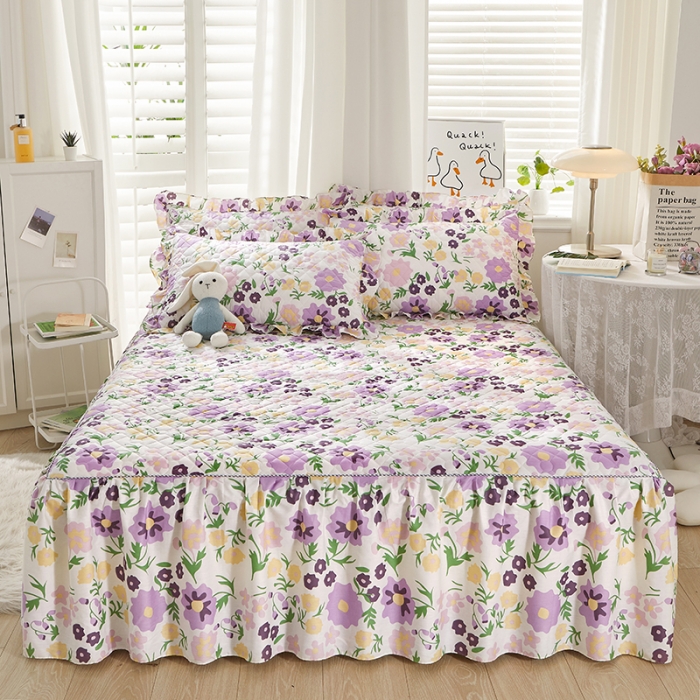 91家纺网 家纺一手货源 找家纺 十个点 2022新款全棉夹棉印花床裙 花海之恋