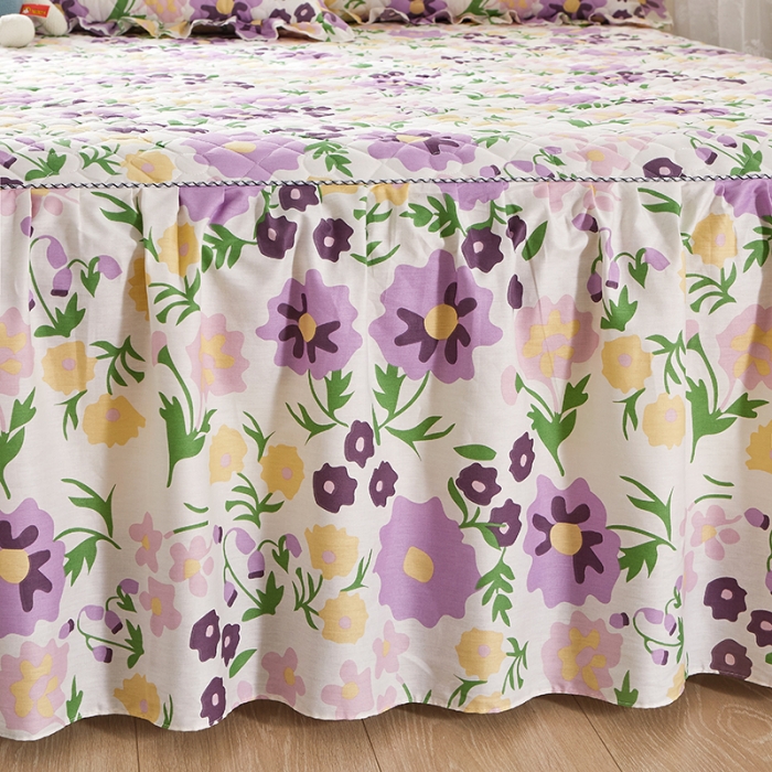 91家纺网 家纺一手货源 找家纺 十个点 2022新款全棉夹棉印花床裙 花海之恋