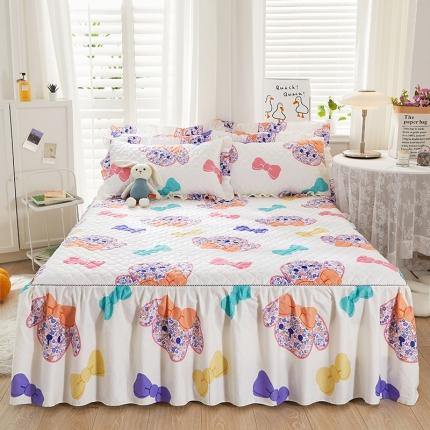 十个点 2022新款全棉夹棉印花床裙 花花狗