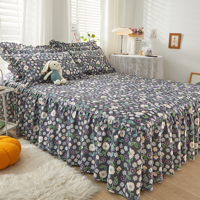 91家纺网 家纺一手货源 找家纺 十个点 2022新款全棉夹棉印花床裙 花颜