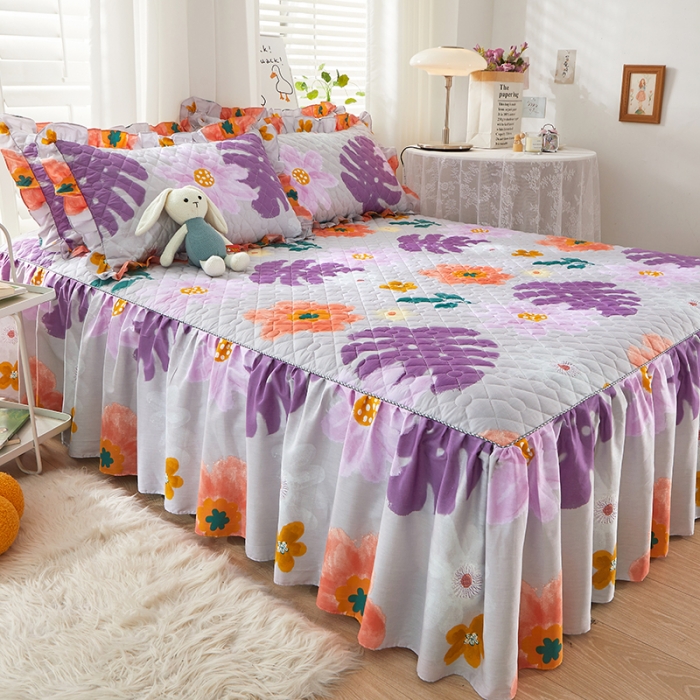 91家纺网 家纺一手货源 找家纺 十个点 2022新款全棉夹棉印花床裙 沐春