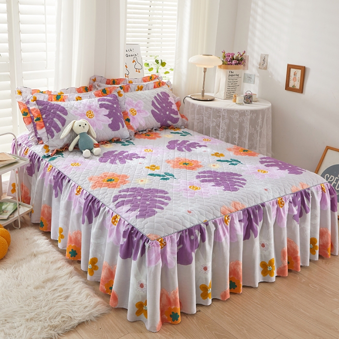 91家纺网 家纺一手货源 找家纺 十个点 2022新款全棉夹棉印花床裙 沐春