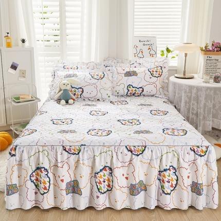 十个点 2022新款全棉夹棉印花床裙 七彩熊