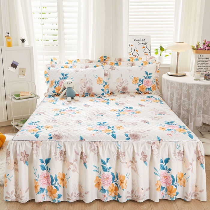 91家纺网 家纺一手货源 找家纺 十个点 2022新款全棉夹棉印花床裙 七月