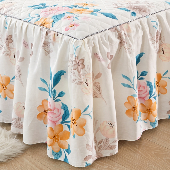 91家纺网 家纺一手货源 找家纺 十个点 2022新款全棉夹棉印花床裙 七月