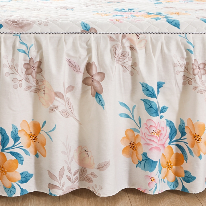 91家纺网 家纺一手货源 找家纺 十个点 2022新款全棉夹棉印花床裙 七月