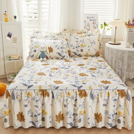 十个点 2022新款全棉夹棉印花床裙 四月天