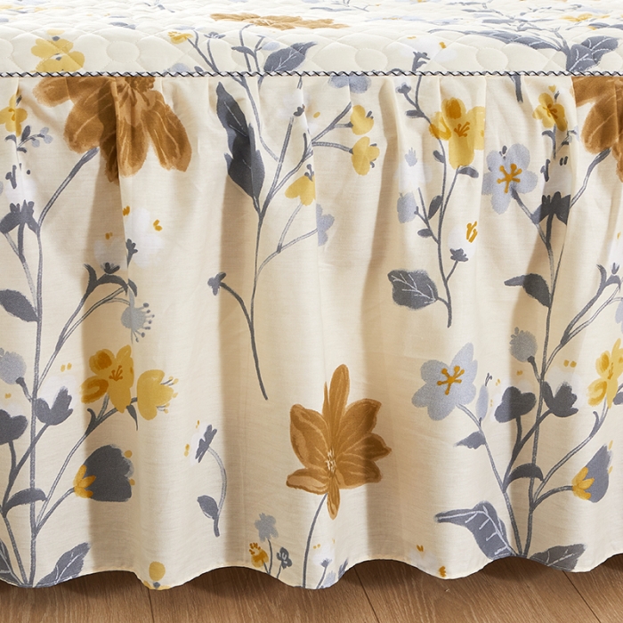 91家纺网 家纺一手货源 找家纺 十个点 2022新款全棉夹棉印花床裙 四月天