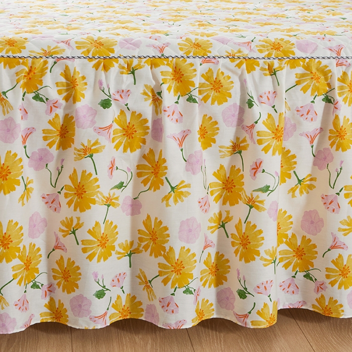 91家纺网 家纺一手货源 找家纺 十个点 2022新款全棉夹棉印花床裙 五月花