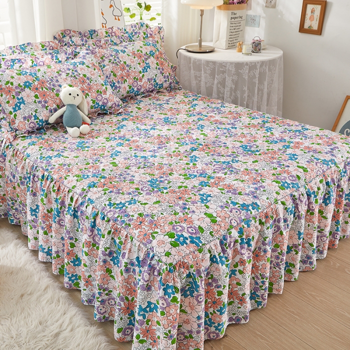 91家纺网 家纺一手货源 找家纺 十个点 2022新款全棉夹棉印花床裙 小时光