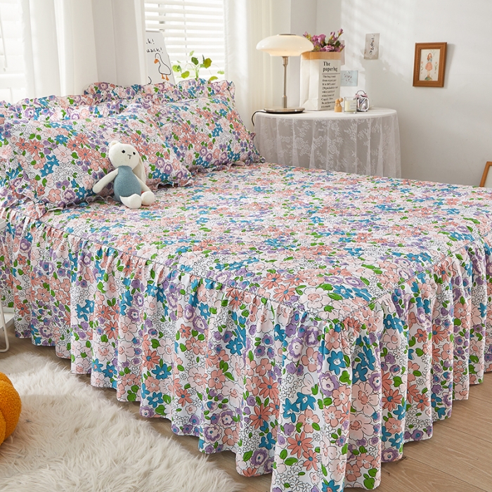 91家纺网 家纺一手货源 找家纺 十个点 2022新款全棉夹棉印花床裙 小时光