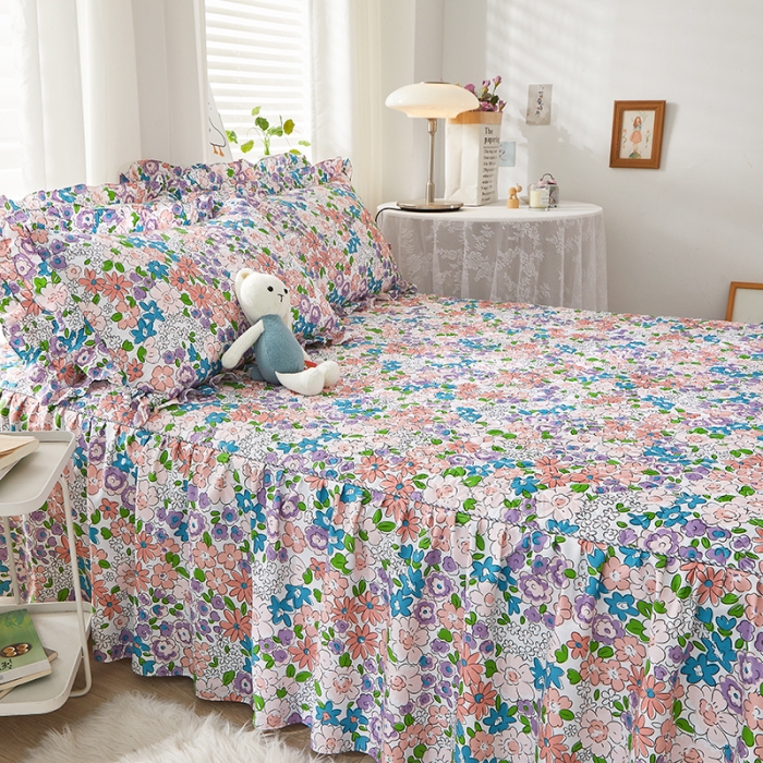 91家纺网 家纺一手货源 找家纺 十个点 2022新款全棉夹棉印花床裙 小时光