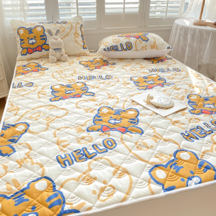 91家纺网 家纺一手货源 找家纺 鑫钰 2023新款全棉抗菌印花薄床垫 虎霸王-米色