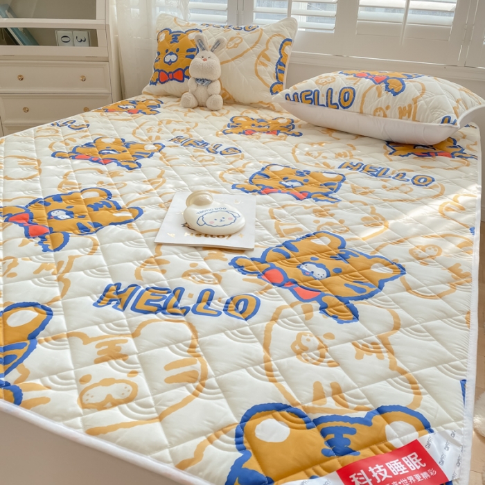 91家纺网 家纺一手货源 找家纺 鑫钰 2023新款全棉抗菌印花薄床垫 虎霸王-米色
