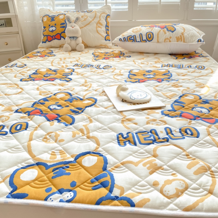 91家纺网 家纺一手货源 找家纺 鑫钰 2023新款全棉抗菌印花薄床垫 虎霸王-米色