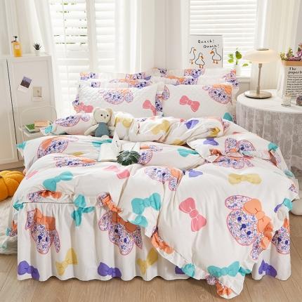 91家纺网 家纺一手货源 找家纺 （总）十个点 2022新款全棉夹棉印花床裙四件套