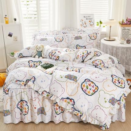 91家纺网 家纺一手货源 找家纺 十个点 2022新款全棉夹棉印花床裙四件套 七彩熊