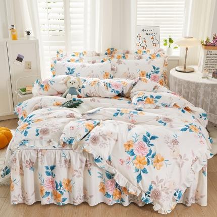 91家纺网 家纺一手货源 找家纺 十个点 2022新款全棉夹棉印花床裙四件套 七月