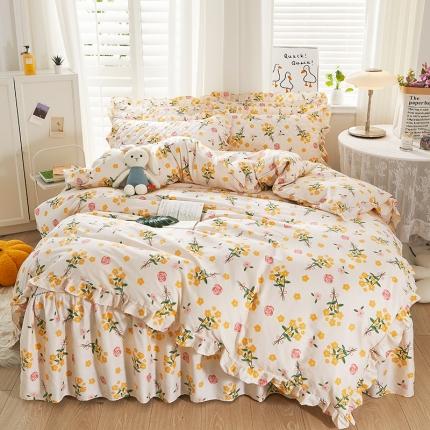 91家纺网 家纺一手货源 找家纺 十个点 2022新款全棉夹棉印花床裙四件套 秋枝