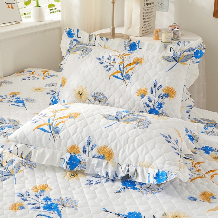 91家纺网 家纺一手货源 找家纺 十个点 2022新款全棉夹棉印花床裙四件套 春来时