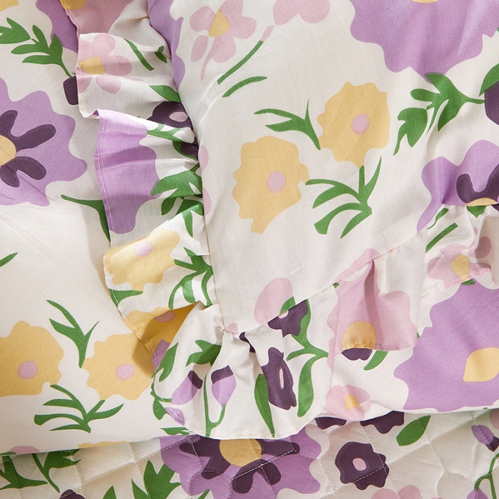 91家纺网 家纺一手货源 找家纺 十个点 2022新款全棉夹棉印花床裙四件套 花海之恋