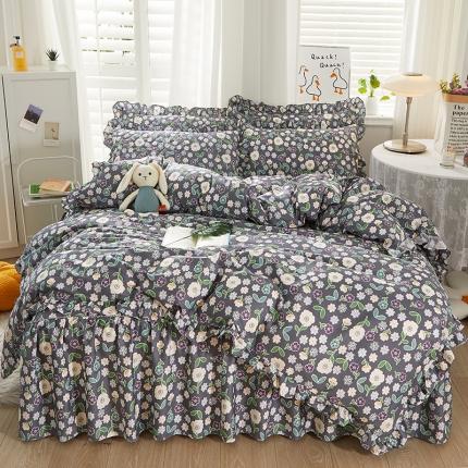 十个点 2022新款全棉夹棉印花床裙四件套 花颜
