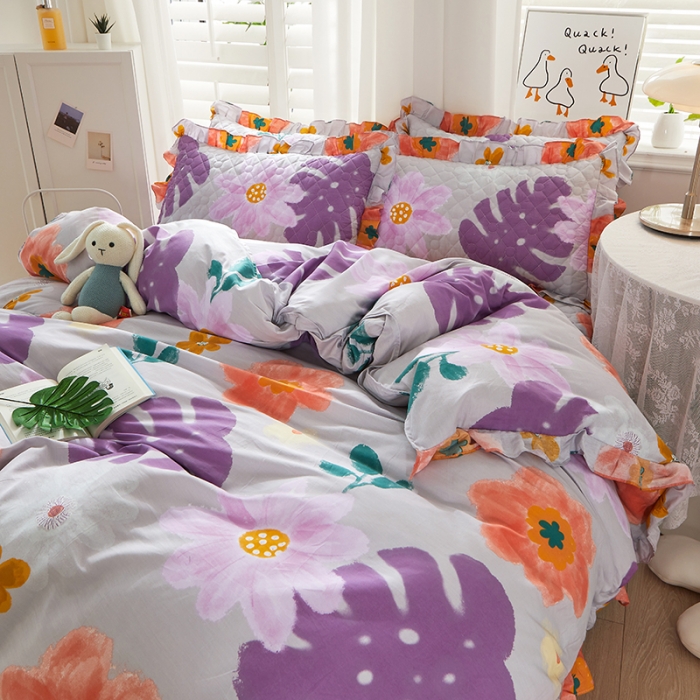 91家纺网 家纺一手货源 找家纺 十个点 2022新款全棉夹棉印花床裙四件套 沐春