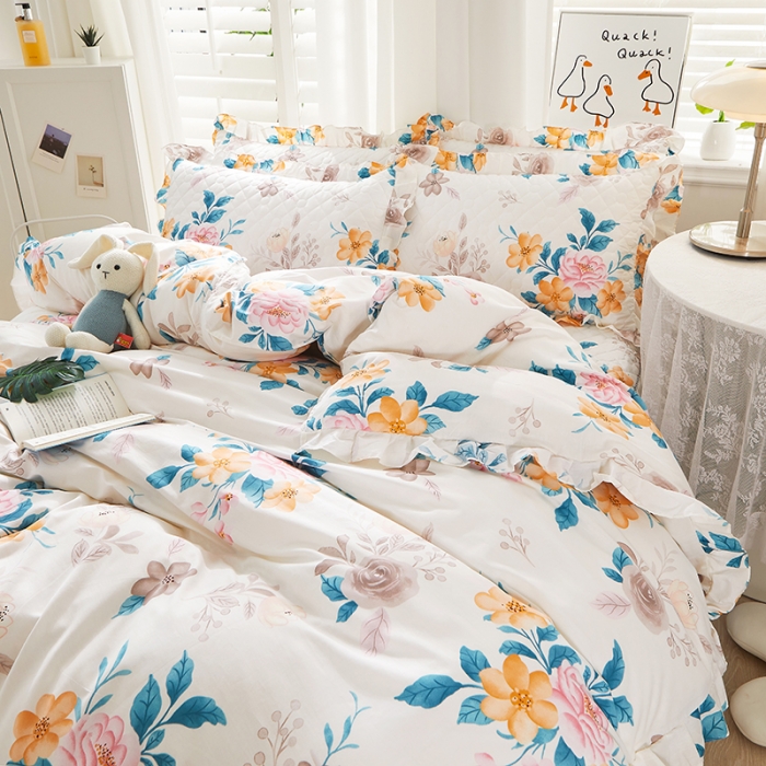 91家纺网 家纺一手货源 找家纺 十个点 2022新款全棉夹棉印花床裙四件套 七月