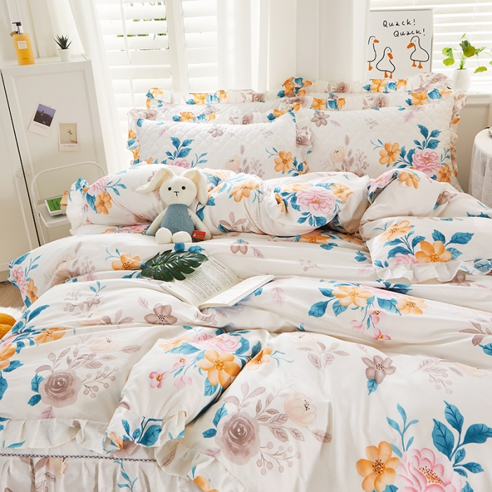 91家纺网 家纺一手货源 找家纺 十个点 2022新款全棉夹棉印花床裙四件套 七月