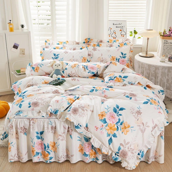 91家纺网 家纺一手货源 找家纺 十个点 2022新款全棉夹棉印花床裙四件套 七月