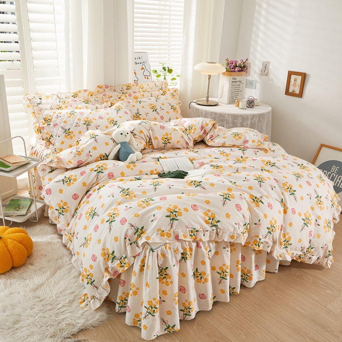 91家纺网 家纺一手货源 找家纺 十个点 2022新款全棉夹棉印花床裙四件套 秋枝