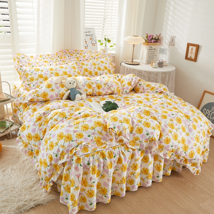 91家纺网 家纺一手货源 找家纺 十个点 2022新款全棉夹棉印花床裙四件套 五月花