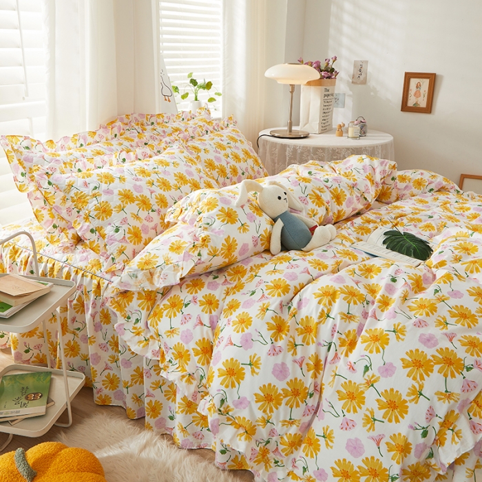 91家纺网 家纺一手货源 找家纺 十个点 2022新款全棉夹棉印花床裙四件套 五月花