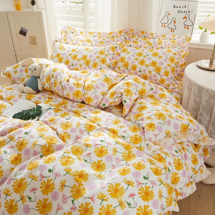 91家纺网 家纺一手货源 找家纺 十个点 2022新款全棉夹棉印花床裙四件套 五月花