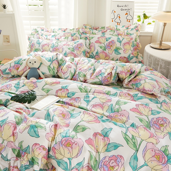 91家纺网 家纺一手货源 找家纺 十个点 2022新款全棉夹棉印花单被套 花影